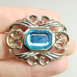 Vintage Blue and Silver Tone Swirl Design Brooch, Fancy Lapel Pin, Estate